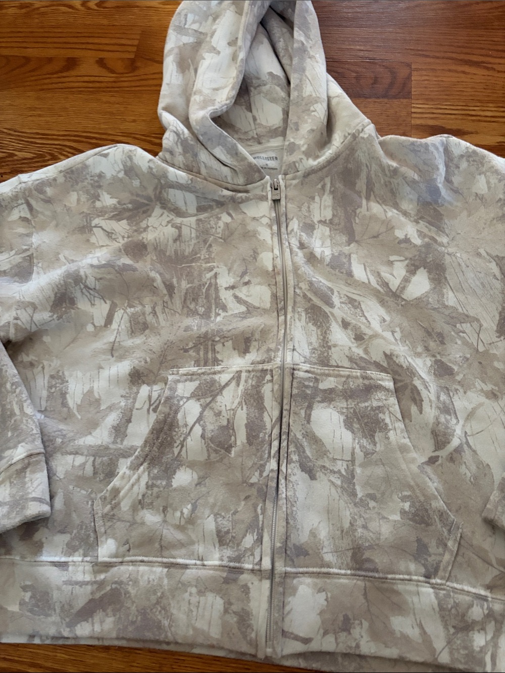 Hollister Neutral Tan & Cream Zip Hoodie Jacket